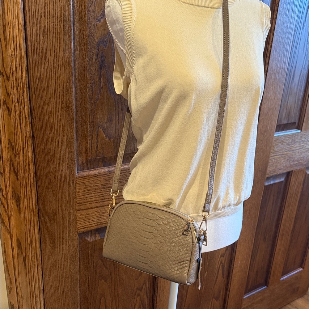 New Zip Top Elegant Taupe Crossbody Bag